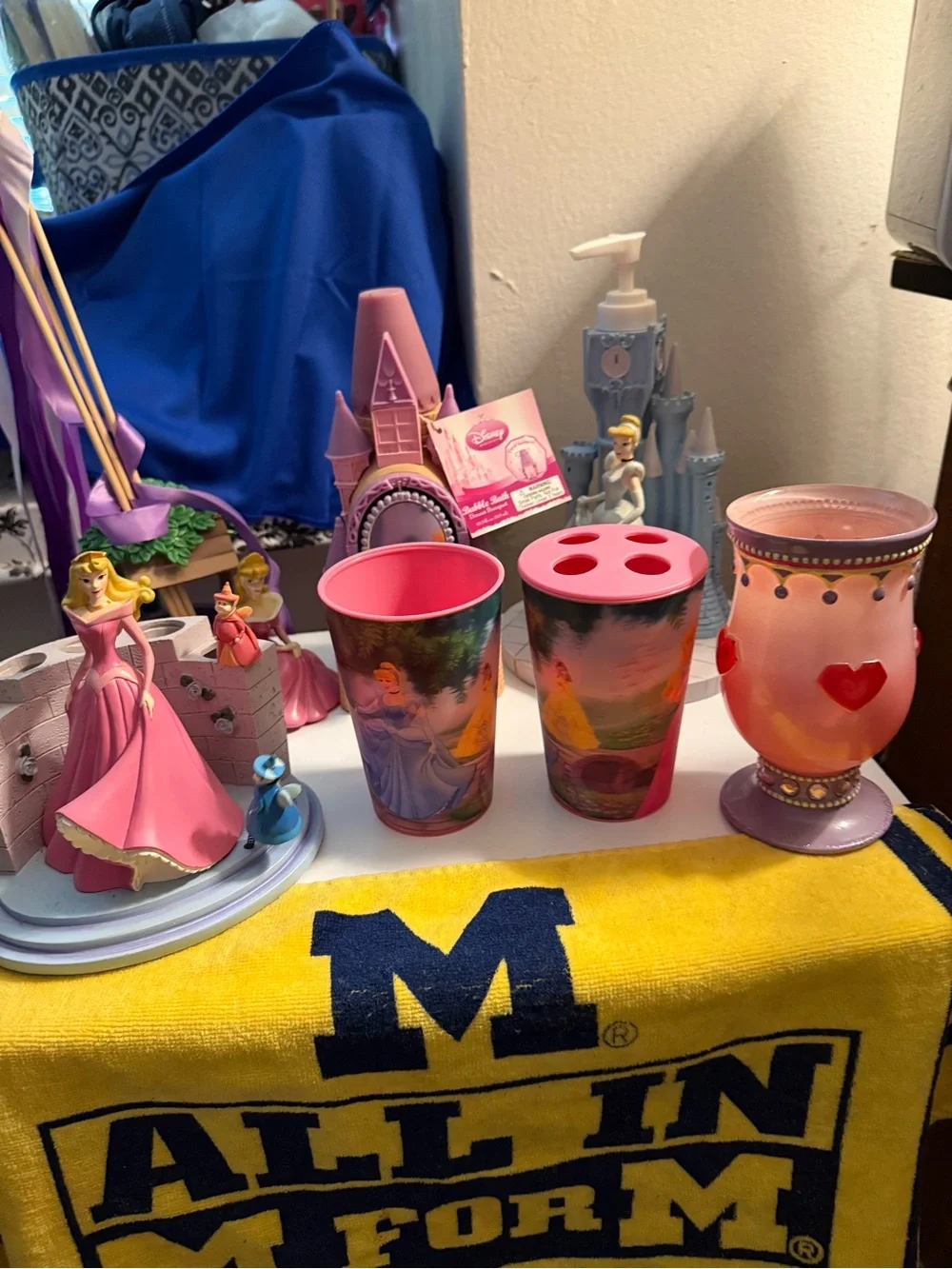 Disney Princess Pink Bath Cup Set with Heart Tumbler